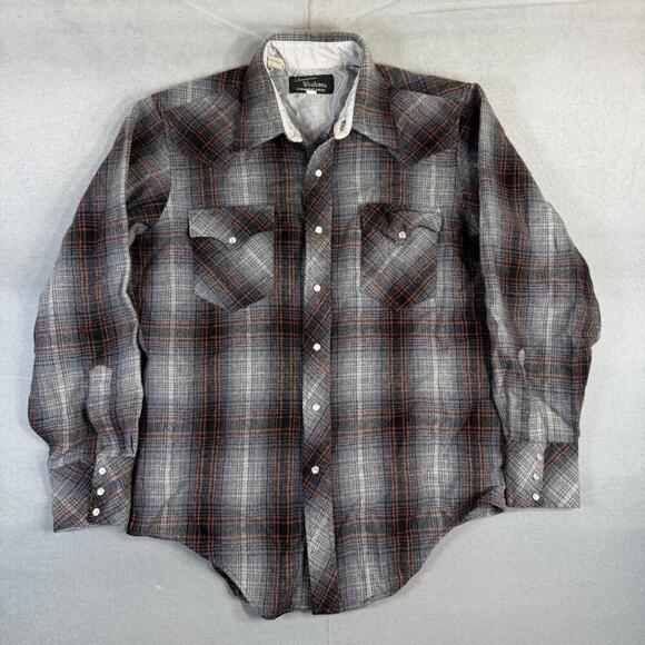Other - Vintage Champion Western Shirt Mens 16-34 Gray Plaid Pearl Snap Wool Cowboy 70s
